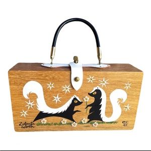 Vintage Skunks 2 Scents Worth 60s Enid Collins Wood Box Bag
